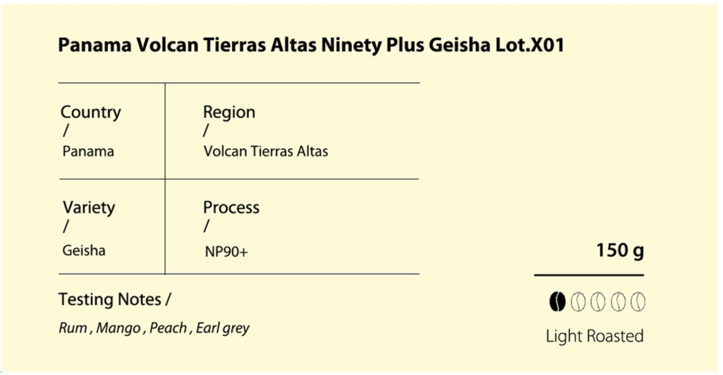 Panama Volcan Tierras Altas Ninety Plus Geisha Lot.X01